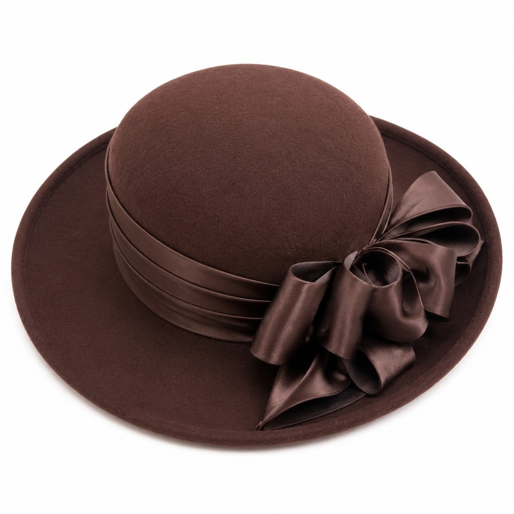 Sonni San Francisco Cloche Hat Womens Brown Wool Felt Satin Bow Vintage USA Made